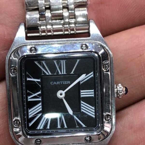 Santos Dumont cassa in acciaio, quadrante nero - Bracciale in acciaio