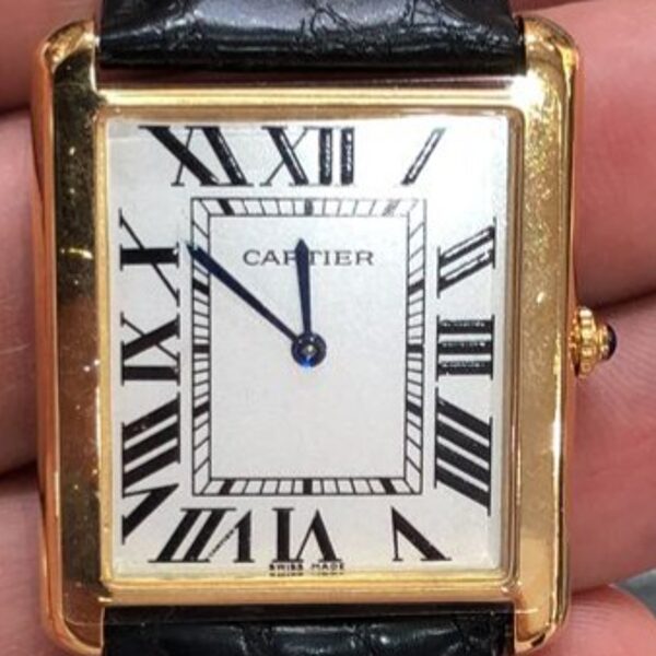 Tank Anglaise-Cassa in acciaio trattato oro - Quadrante 36 mm bianco - Cinturino in pelle