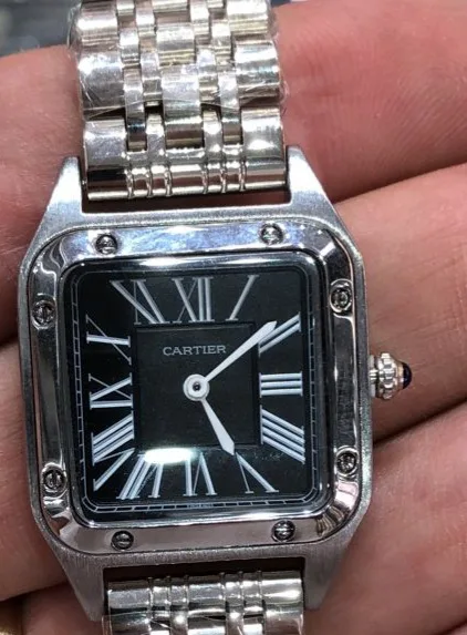Santos Dumont cassa in acciaio, quadrante nero - Bracciale in acciaio