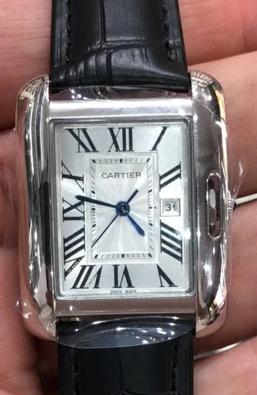 Tank Anglaise - Cassa in acciaio - Quadrante 36 mm bianco - Cinturino in pelle