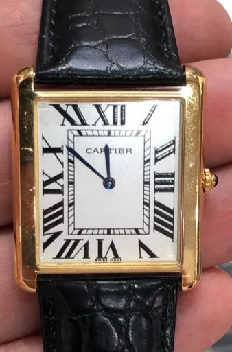 Tank Anglaise-Cassa in acciaio trattato oro - Quadrante 36 mm bianco - Cinturino in pelle